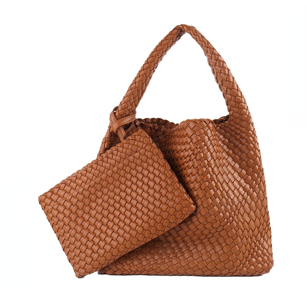 Geantă Tote Țesută Femei Piele Capacitate Mare Compozit Genți de Umăr Simple Lucrată Manual