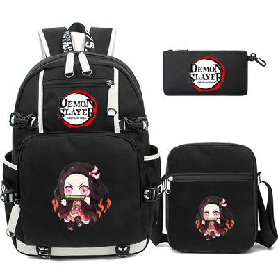 3ks/sada Anime Demon Slayer Batoh Batoh s taškou cez rameno Puzdro na ceruzky pre dievča chlapca Taška späť do školy Cestovná taška Mochila