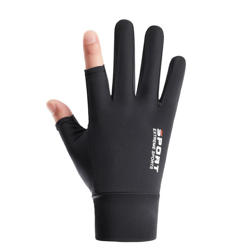 Mens Breathable Ice Silk Cycling Gloves 2-Finger Design Outdoor Riding Driving Sun Protection Lightweight