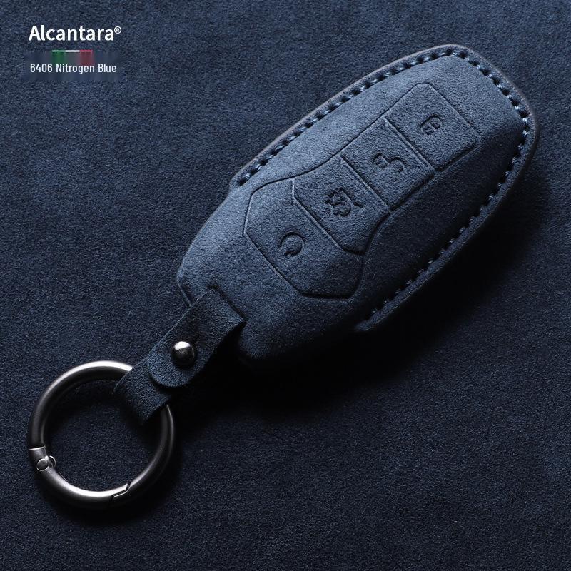 Full-Coverage Suede Key Case for BYD D9, N7, N8, and X with Side Snap Button