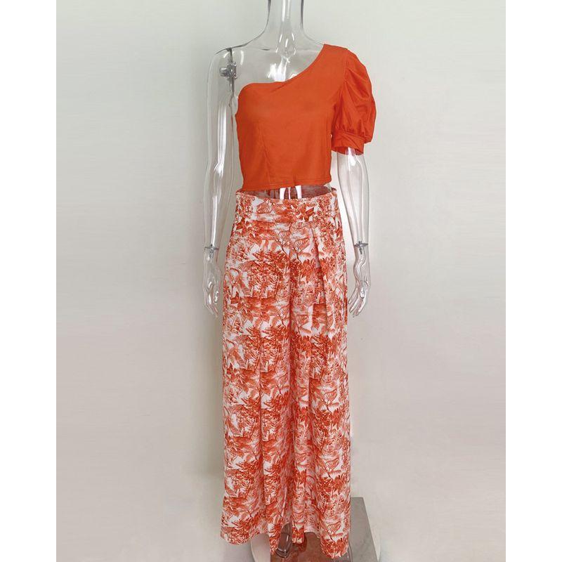 

2023 Women s Temperament Commuter Top Casual Pants Set Orange 3XL