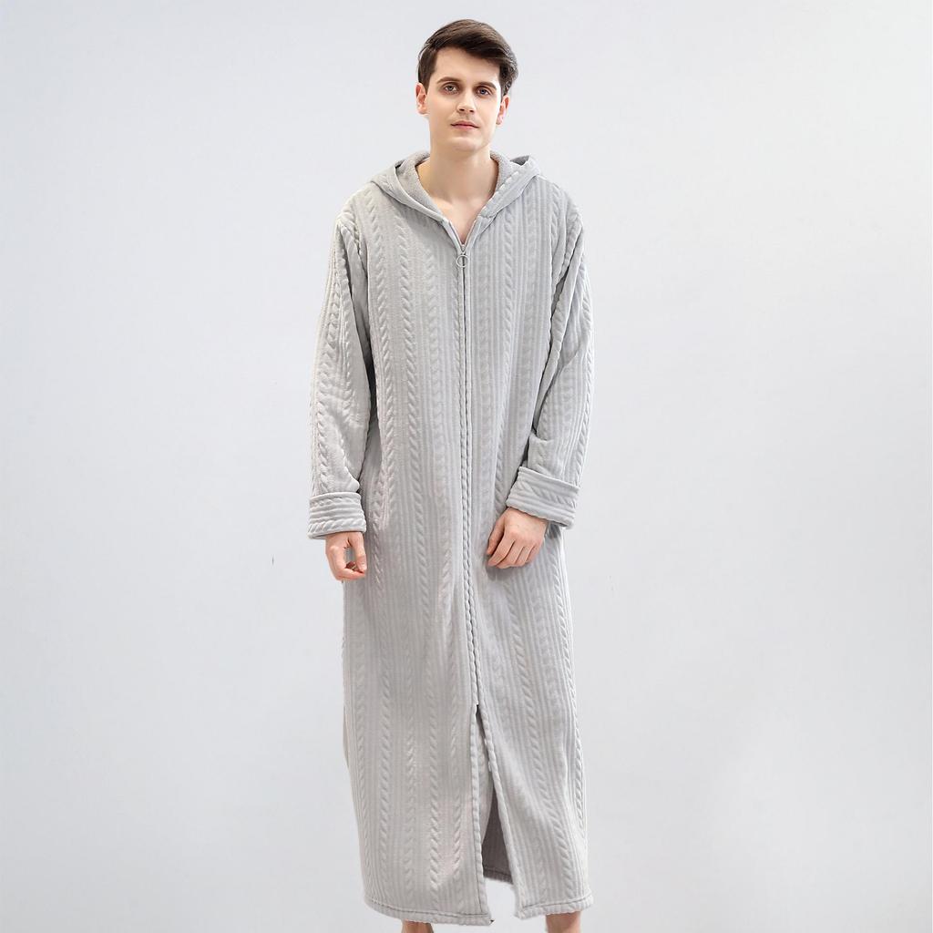 Unisex Extra Long Velvet Bathrobe - Plus Size, Thick, Warm Coral Fleece for Autumn & Winter, Maternity-Friendly Homewear