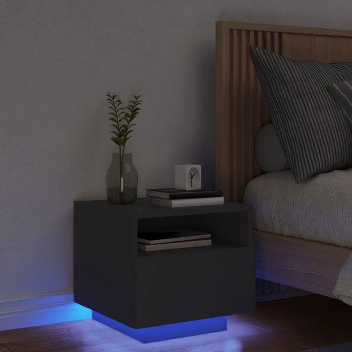 VidaXL Table de Chevet avec Lumières LED, Armoire de Nuit avec Rangement, Table de Nuit, Meuble de Chambre, Moderne, Chêne 836800