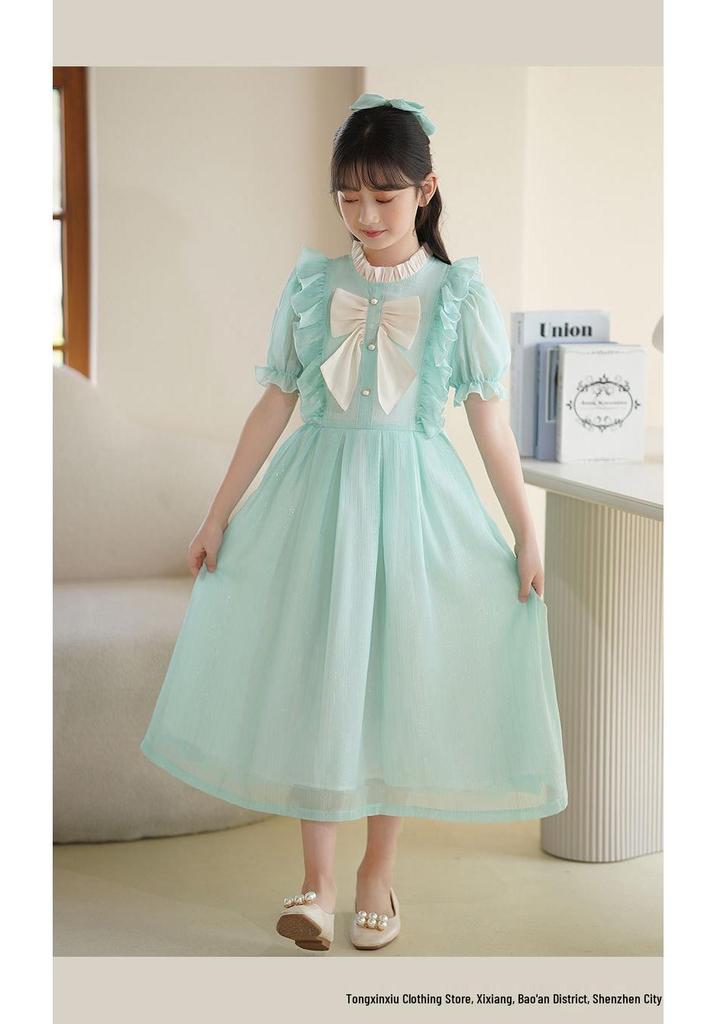 Girls' Korean Style Short Sleeve Chiffon Princess Dress