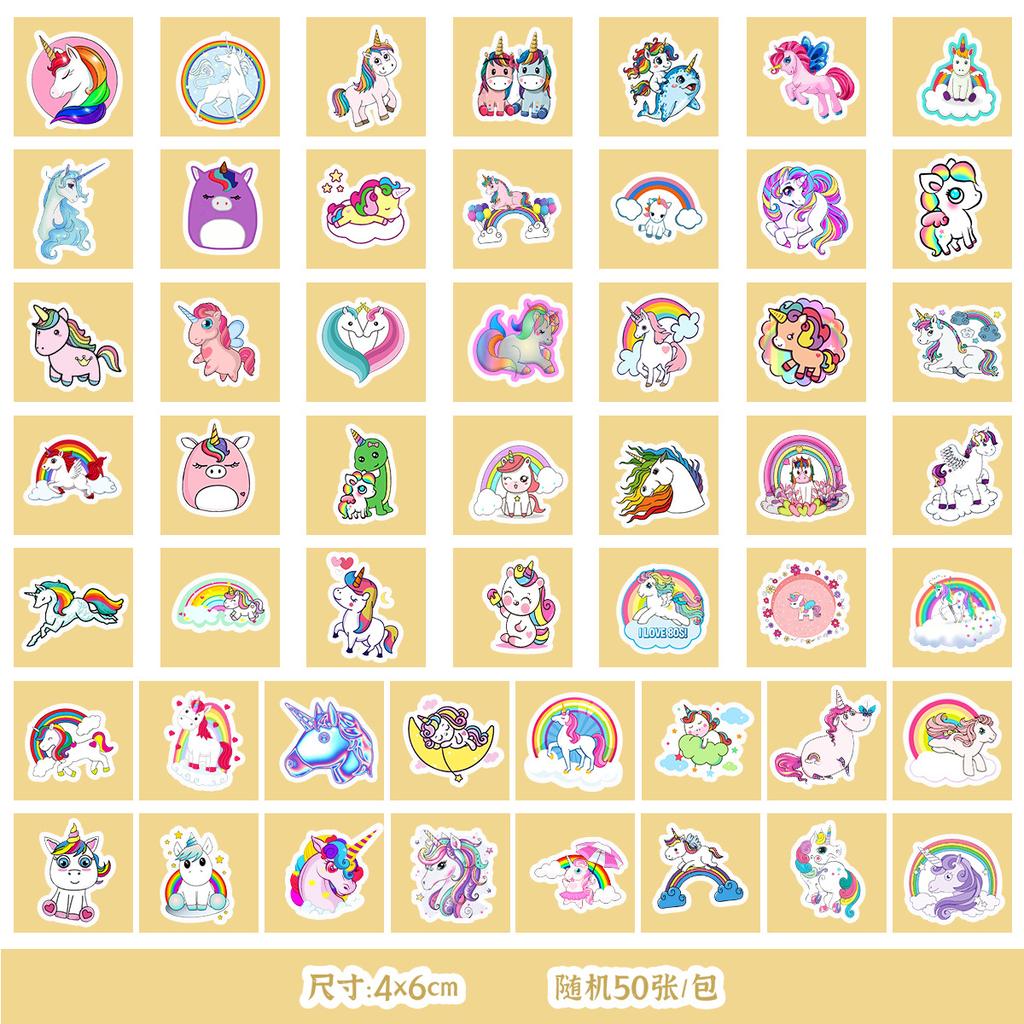 50/100 Cute Wind Unicorn Stickers Mobile Phone Water Cup Waterproof Decorative Stickers Children DIY Hand Account Stickers