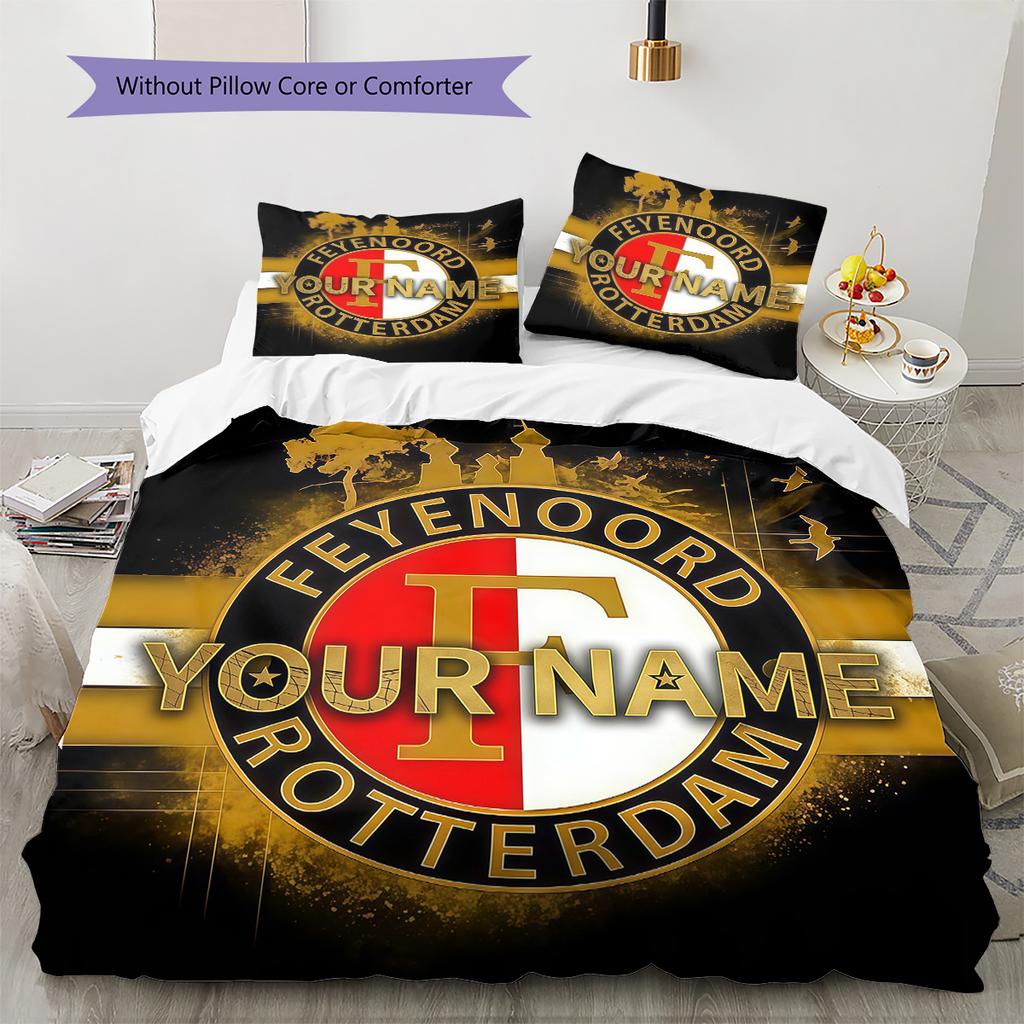 Feyenoord Patrón de Nombre Personalizado Juego de Colcha para Cama Funda de Colcha Funda de Almohada Regalo de Cumpleaños para el Hogar(1 * funda nórdica + 2 * fundas de almohada, sin núcleo)