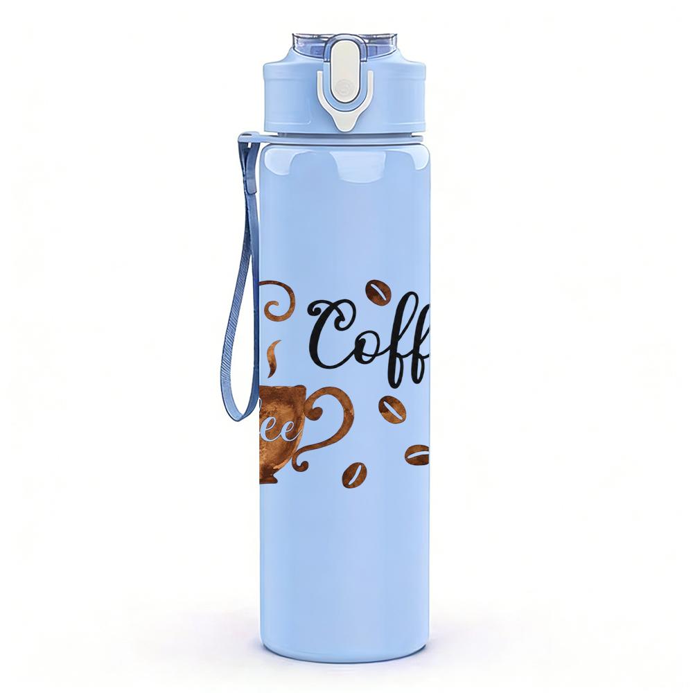 1PC Vintage Coffee Time Text 750ml Color Plastic Sports Water Bottle Leakproof Flip Straw Lid Suitable for Sports Office Home Use