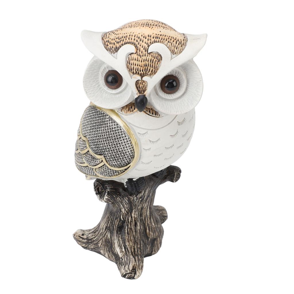 Eulenfigur Statue Harz Eule Skulptur Stehend auf Baumstumpf für Zuhause Veranda Terrasse Rasen Hof Dekoration