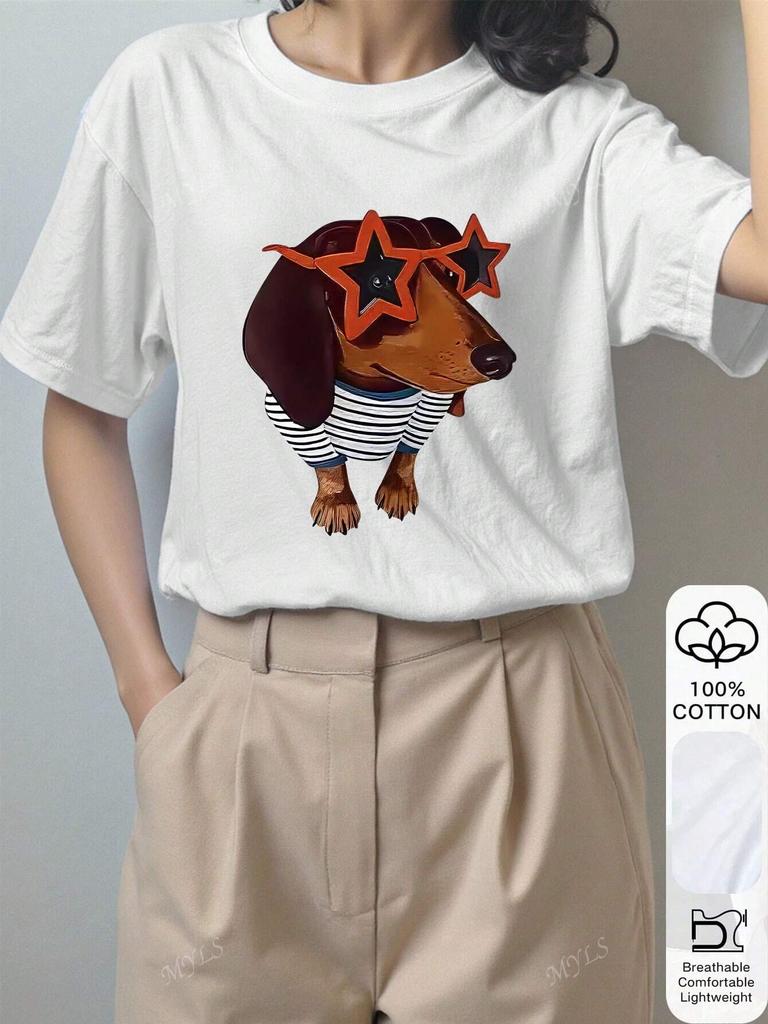 Funny Dachshund Dog Printing TShirt Women Cotton Summer T Shirt Comfortable Soft ONeck Oversized Tops Street Womans Clothes