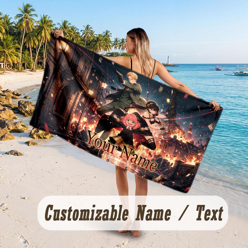 Custom Name Large Beach Towel,Spy × Family Quick Absorbent Towel For Outdoor Travel Poolside