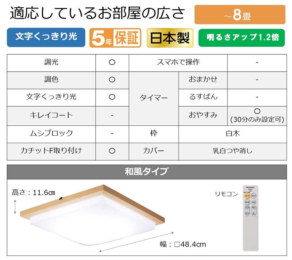 Panasonic LED-Deckenleuchte Ausgestattet mit Tatami-Licht mit Klartexteinstellung, Dimmen/Farbe ~8 HH-CF0850A