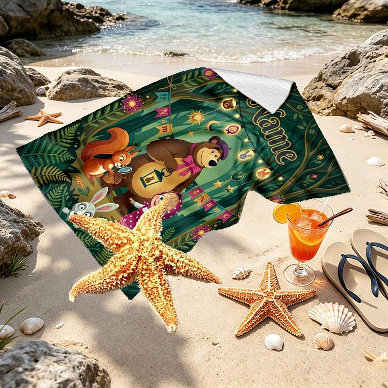 Custom Name Personalized Masha and the Bear Print Beach Towel, for Trip Camping Beach Party Home Decor, Birthday Gift for Family & Friends