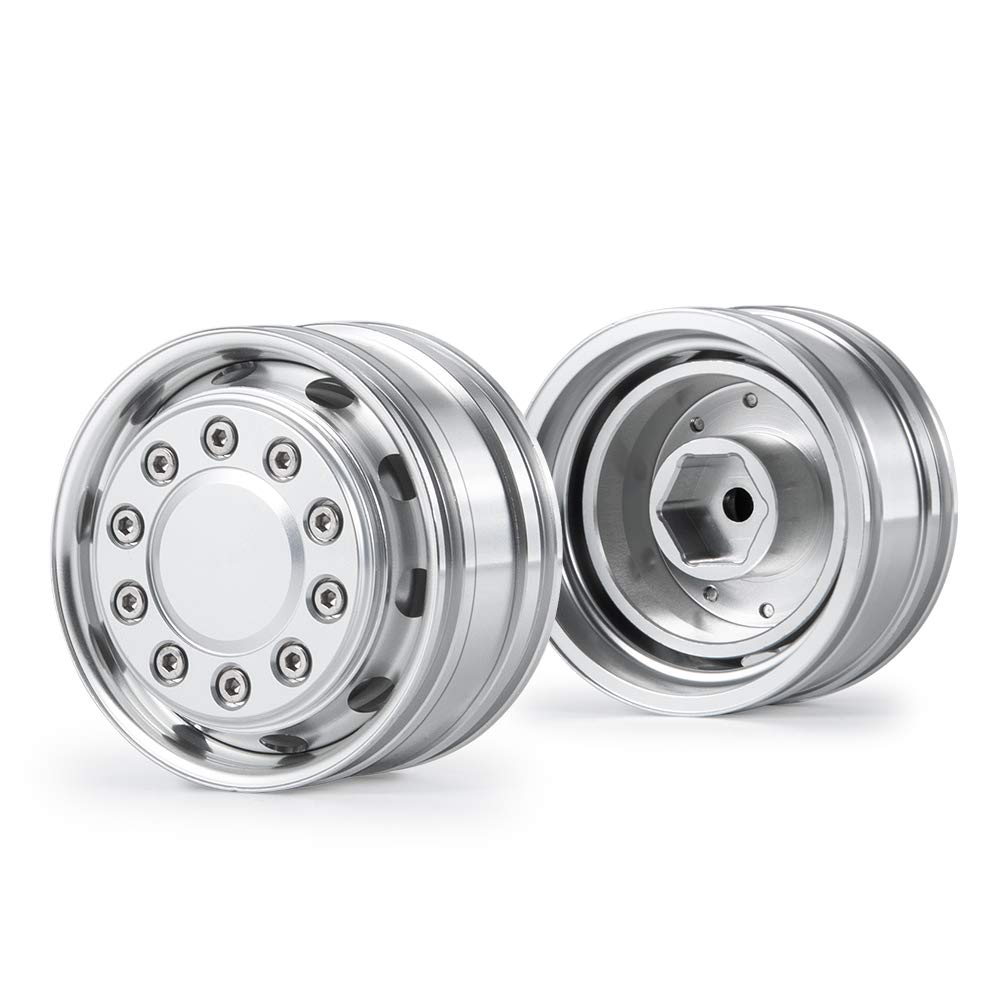 TRZX Metal Front Wheel Hub Rim Upgrade Parts for 1/14 Tamiya Trailer Truck RC Car (2 Pieces)