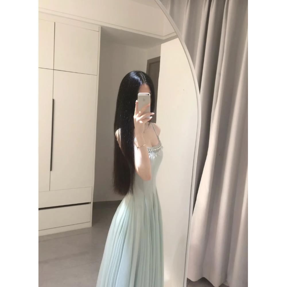 Damen Sommer Freizeit neues schönes Kleid, schwerindustrielles diamantbesetztes Taillenkleid, Trägerkleid