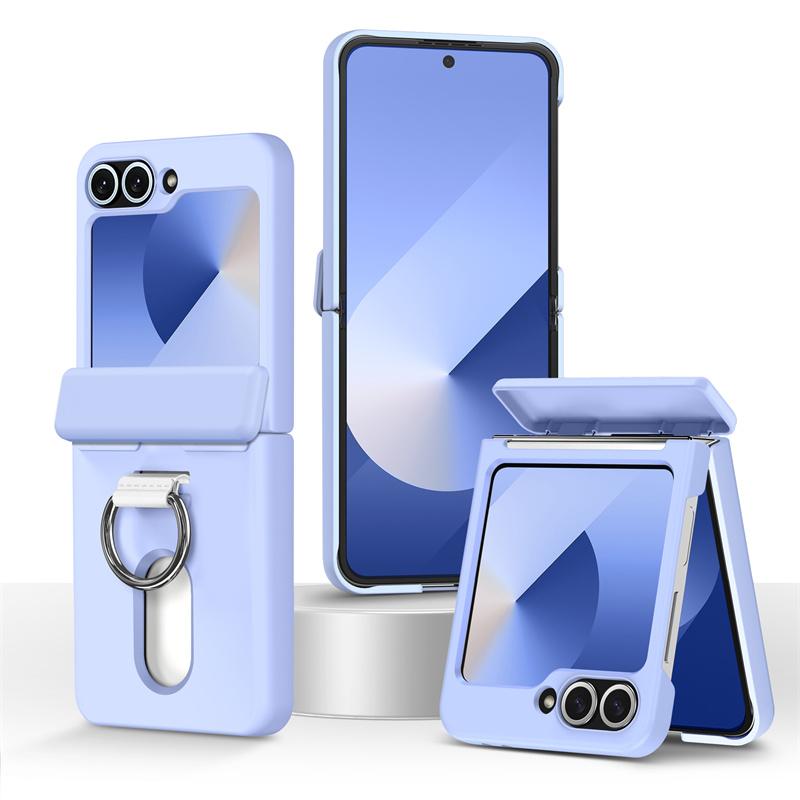 Credit Card Storage Card Holder Ring Hinge Protect Phone Case For For Samsung Galaxy Z Flip 7 6 5 5G Hard PC Shockproof Protec Cover