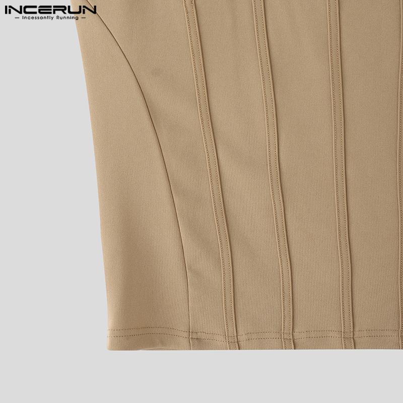 INCERUN Summer Men Round Neck Sleeveless Slim Waist Casual Tank Tops