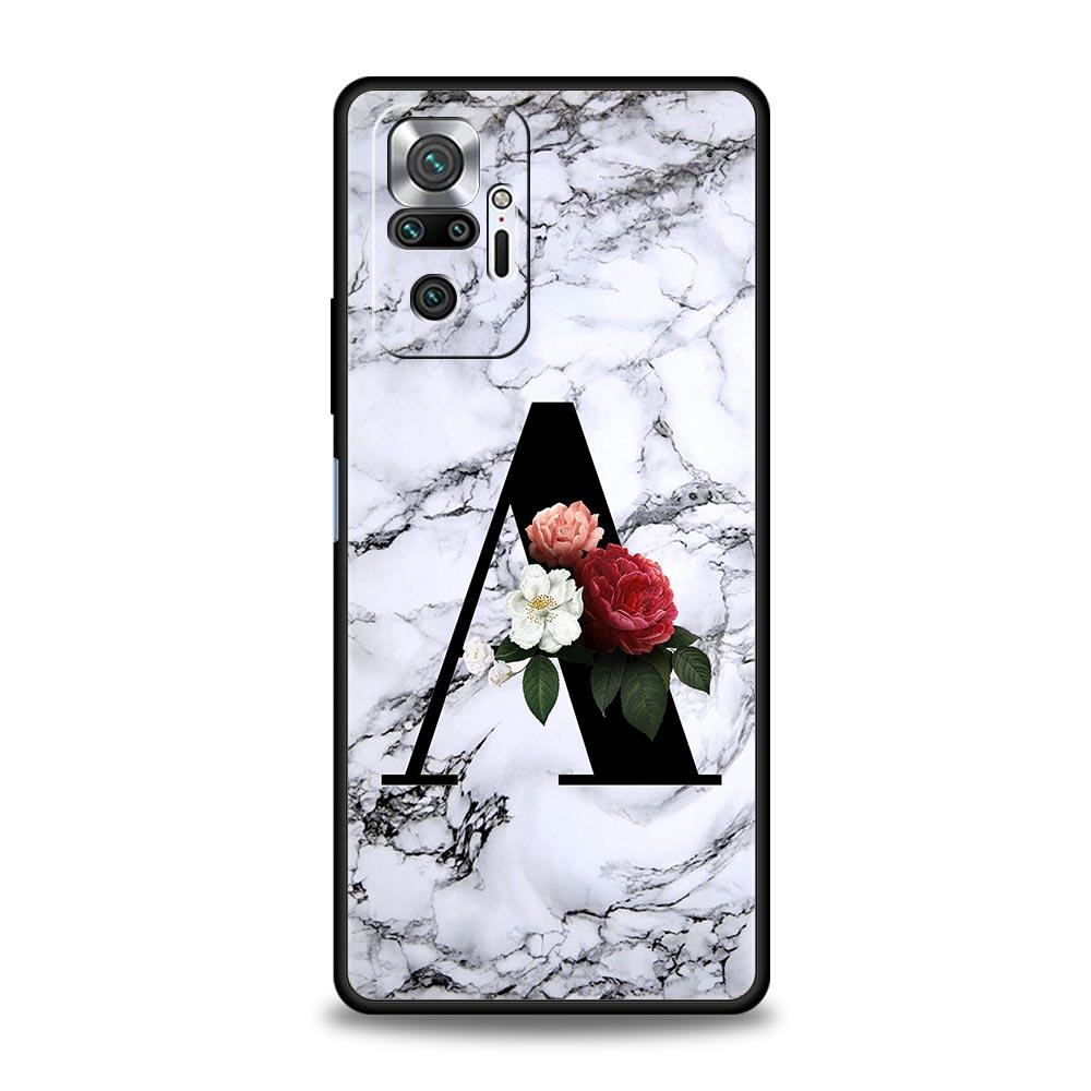 Letters Flower English Marble Phone Case For Xiaomi Redmi Note 14 13 5G 10 11 12 Pro Plus 4G 14C 13C 12C 10C Black Cover