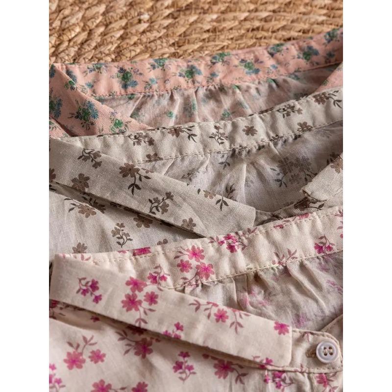 Versatile Spring Long-sleeved Cotton Sun  Shirt Floral Shirt for Women Fresh and Sweet Temperament