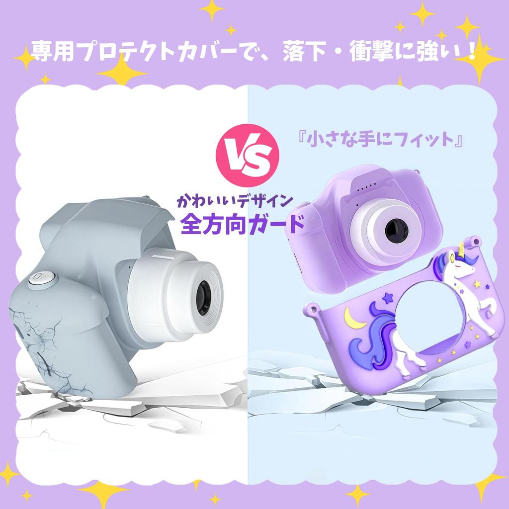 Tecnock Dzieci Japoński Język 1080P 8x IPS Gra Muzyczna Jednorożec Silikonowa Ochronna 32GB SD Prezent dla Chłopców i Urodziny Aparat, Wsparcie, 48MP, Wideo,