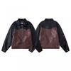 Unisex Oversized Patchwork Hoodless Bomber Jacket Cotton-Lined Casual Streetwear Outerwear Fall