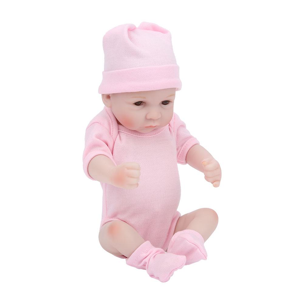 Silicone Body Simulation Baby Doll Lifelike Baby Doll Toy Children Girls Gift 10 InchPink Open Eyes
