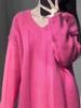 High-End Luxury V-Neck 100% Wool Sweater for Women, Loose Fit, Thickened Style, Mid-Length Knit, Perfect for Autumn/Winter.