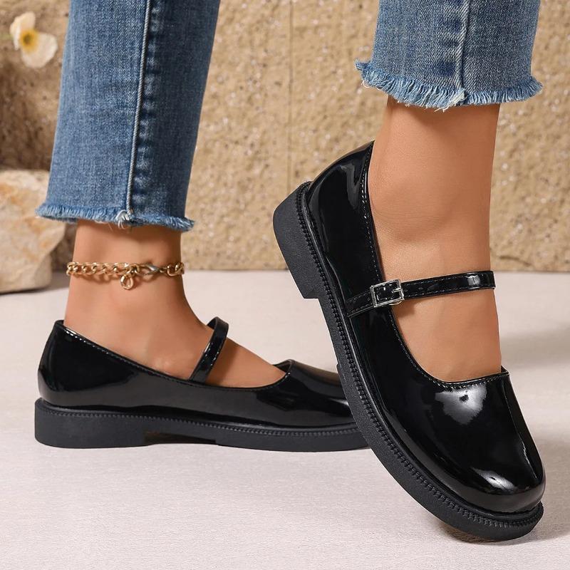 Plus Size 42 Women Leather Shoes Round Toe Mary Janes Shoes Black Girls Student School Shoes Low Heels Lolita Oxford