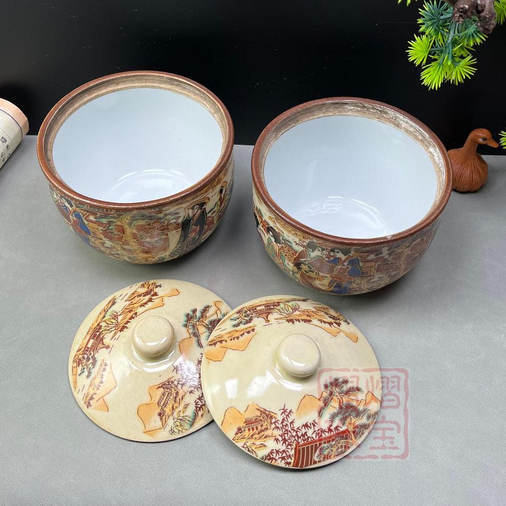Vintage Qing Dynasty Famille Rose Tea Caddy and Sugar Bowl Set