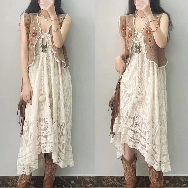 Rochii de sărbători din dantelă neregulată de vară de damă