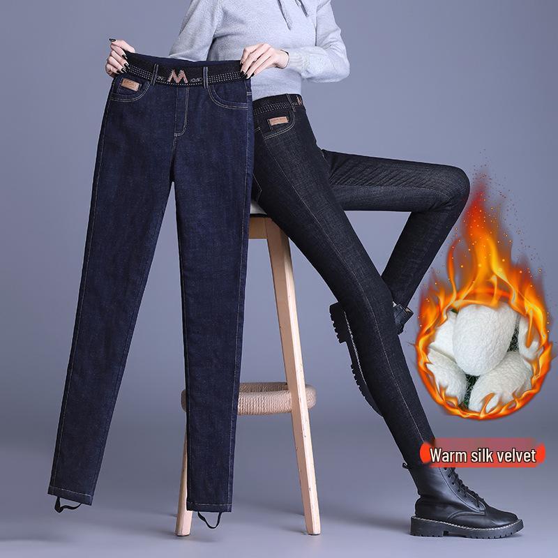 

Winter 2026 High-Waisted Elastic Skinny Jeans: Slimming, Flattering, Thickened Silk-Cotton Pencil Pants 30/2XL 124-133 lbs