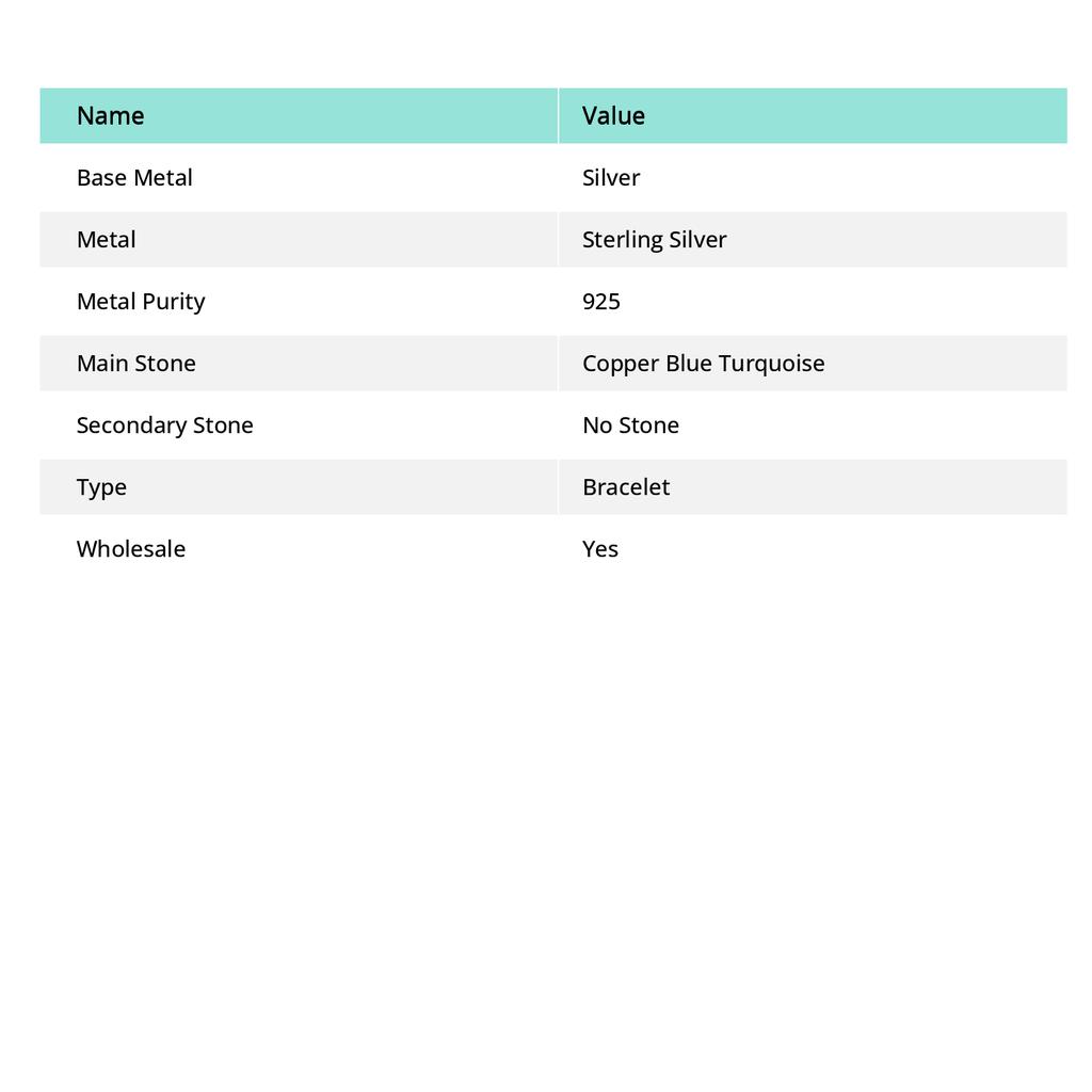 Natural Copper Blue Turquoise Gemstone 925 Sterling Silver Bracelet 7-8" a3D82