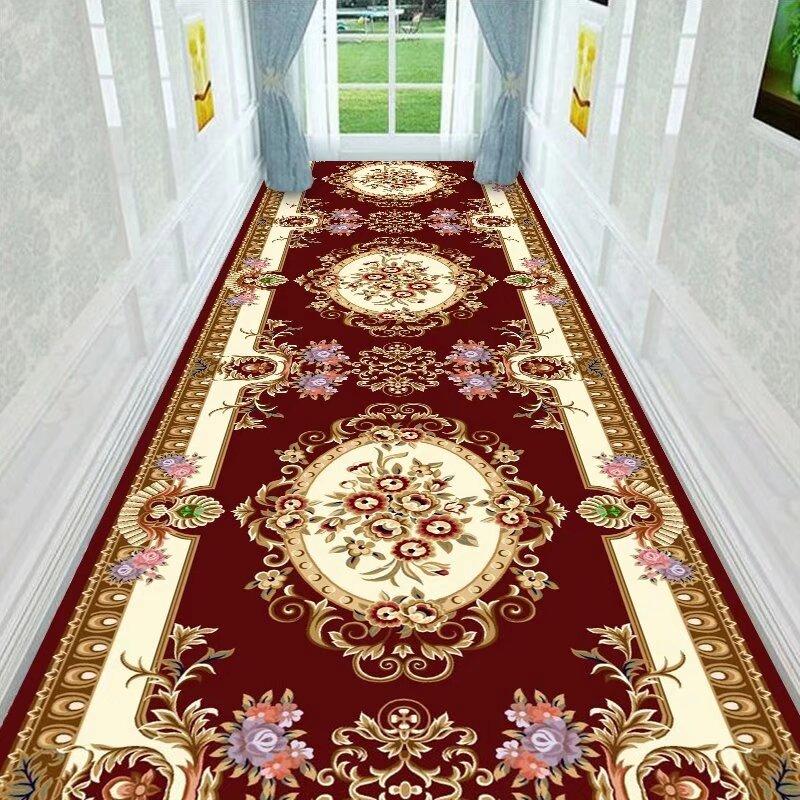 

Red European Luxury Easy Clean Long Corridor Carpet Non-slip Lint-free Classical Hallway Rug Wedding Soft Passageway Floor Mat 60x200cm