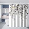1Pc White Gray Peach Flower Print Shower Curtain With Hooks, Polyester Fabric, Window And Wall, Suitable For Bathroom