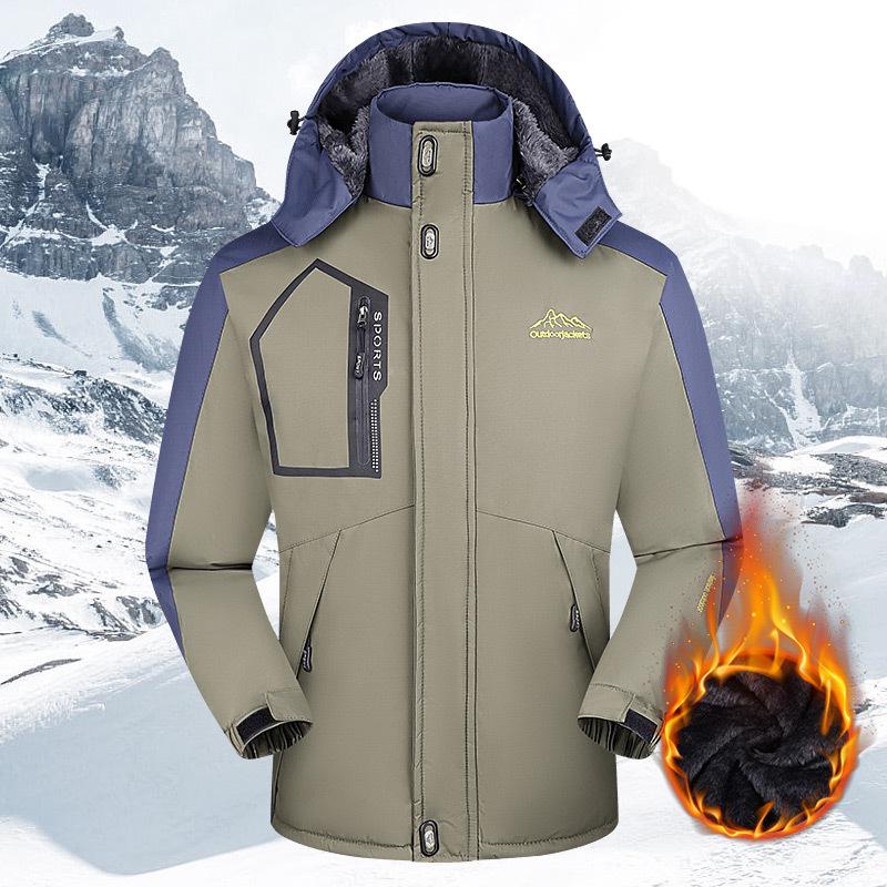 Men's Winter Fleece-Lined Windbreaker: Outdoor Windproof Warm Cotton Jacket, Plus Size for Mountaineering and Fishing.