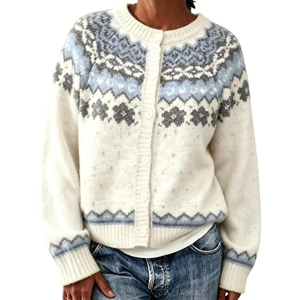 Maglione da donna rétro con scollo rotondo, vestibilità larga, bottoni colorati, per autunno inverno