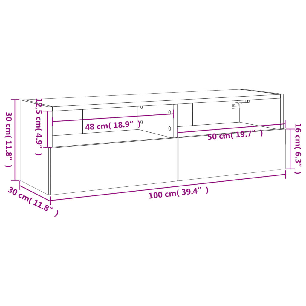 TV Wall Cabinet White 100x30x30 Cm Particleboard