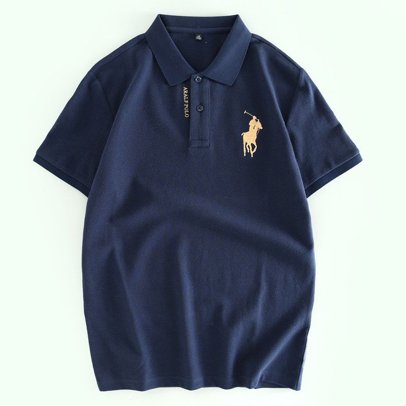 Men's Summer Cartoon Embroidered Polo Shirt, All-Cotton Business Casual Short-Sleeve T-Shirt, Export Surplus Stock