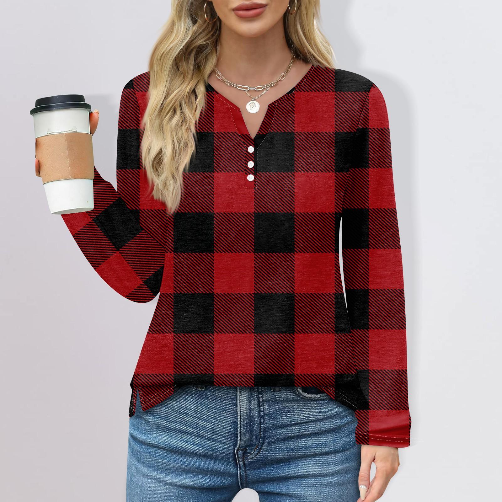 

Жіноча модна повсякденна повсякденна смугаста шотландка з довгими рукавами з круглим вирізом і принтом S червоний