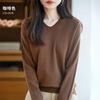 Warm V Neck Hooded Knitted Sweater for Women Autumn Winter Hoodie Sweater