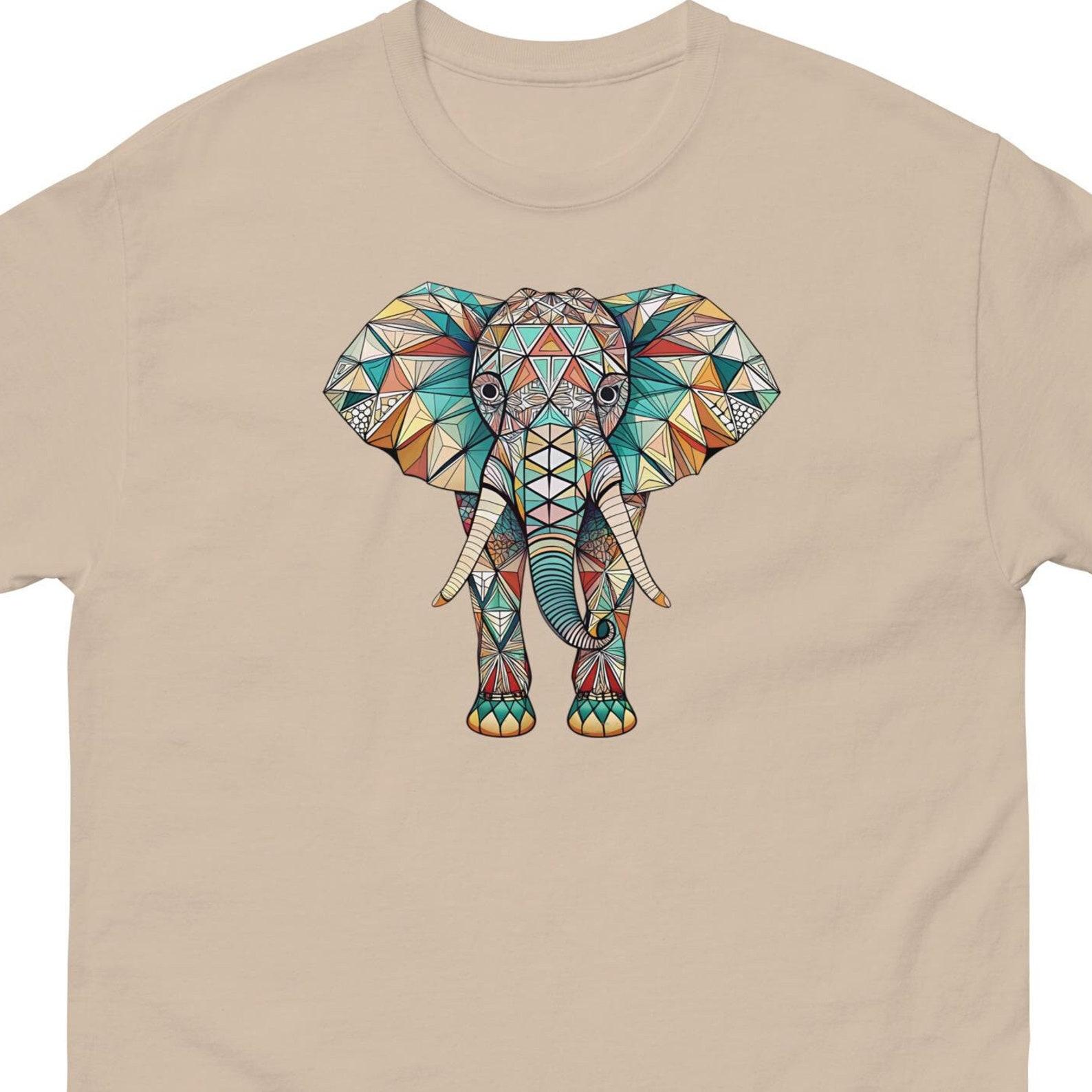 Elephant Graphic T-Shirt, Unisex Geometric Mandala Design M