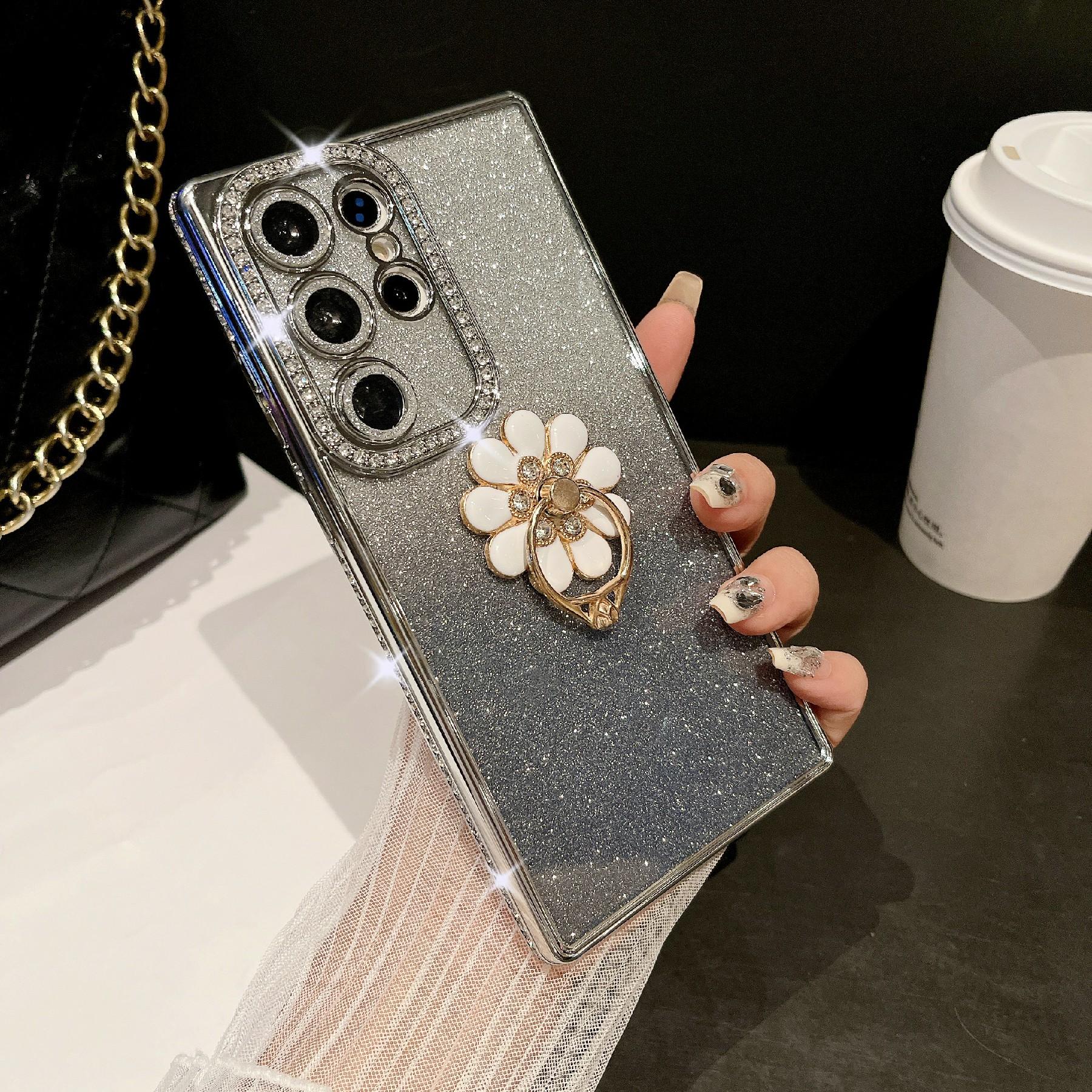 

For Samsung Galaxy S25 Ultra Case Electroplated Edge Kickstand Phone Cover with Camera Lens Film Silver