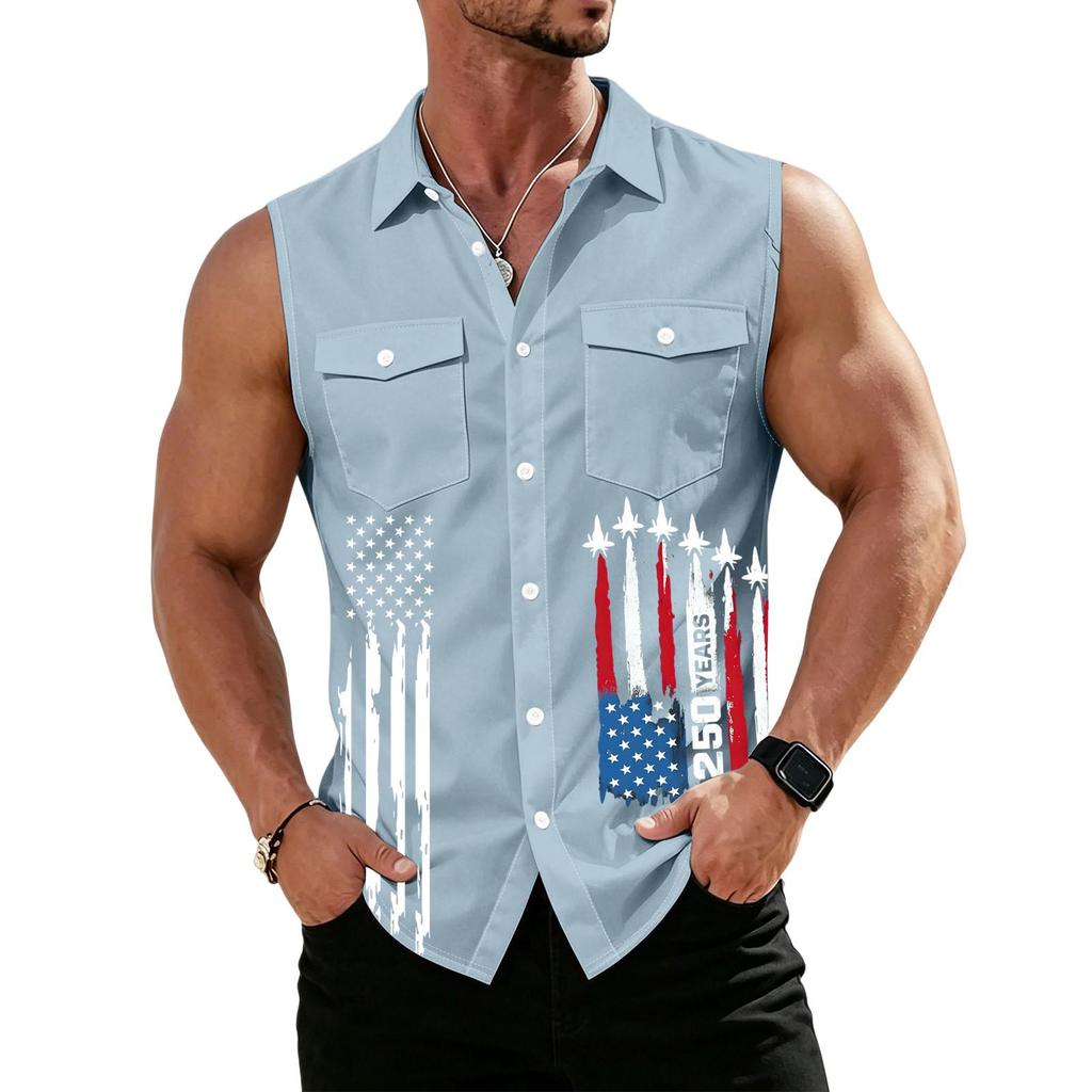 Chemise sans manches légère à revers et boutons pour homme, idéale pour le travail.