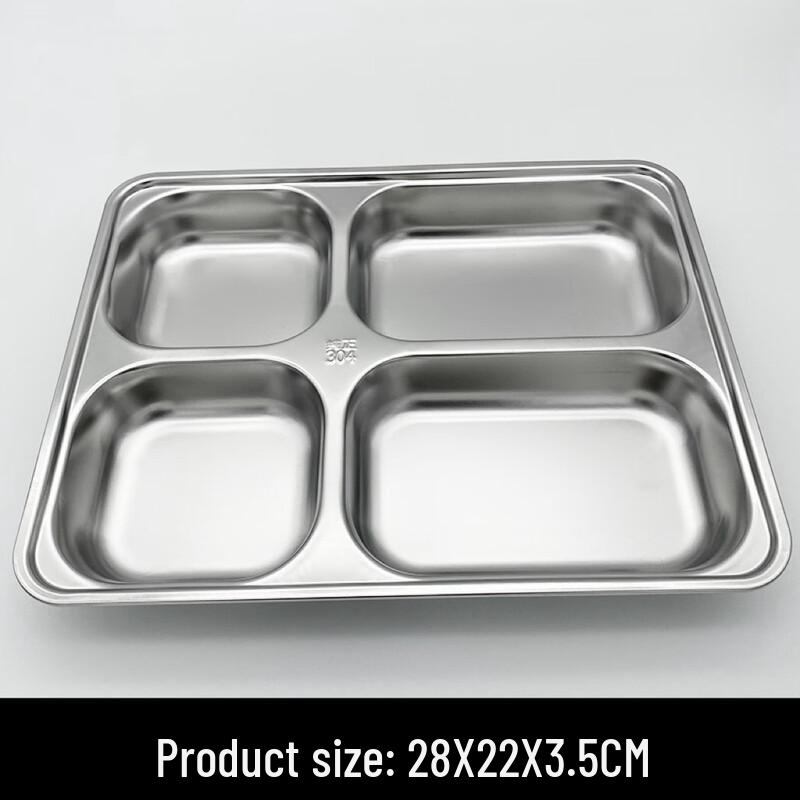 Stainless Steel Divided Lunch Tray with Lid Large 4-Compartment Shallow