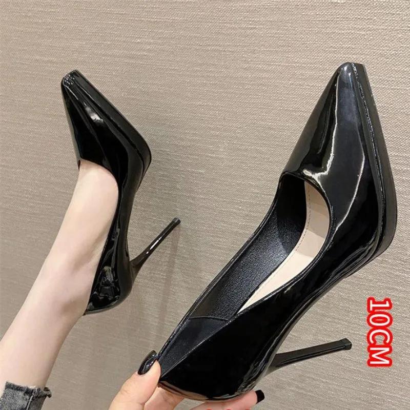 2026 Women's Sexy High Heels Pumps Patent Leather Platform High Heels Shoes Club Party Pointed Toe Stiletto Female Office Shoes