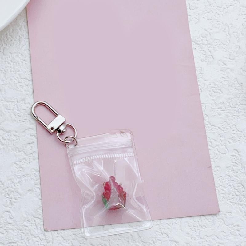 Chic Fruit Themed Clear Keychain Lovely Clear Fruit Bag Key Rings Unique Keychain Accessory Gift for Collectors