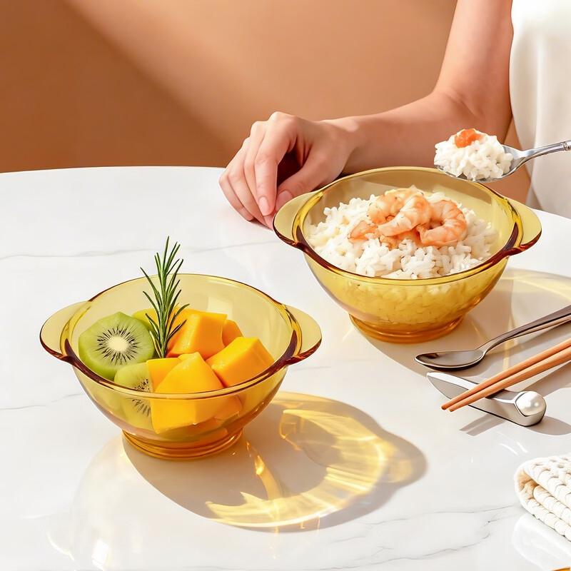 QINGPINGGUO Heat-Resistant Glass Bowls with Handles (Set of 2)