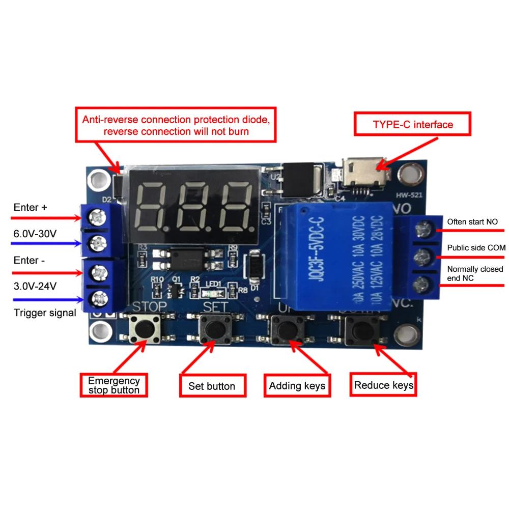 1-10pcs Timer Relay Time Delay Relay DC 6-30V Delay Controller Board Trigger Delay Switching Relay Module with LCD Display