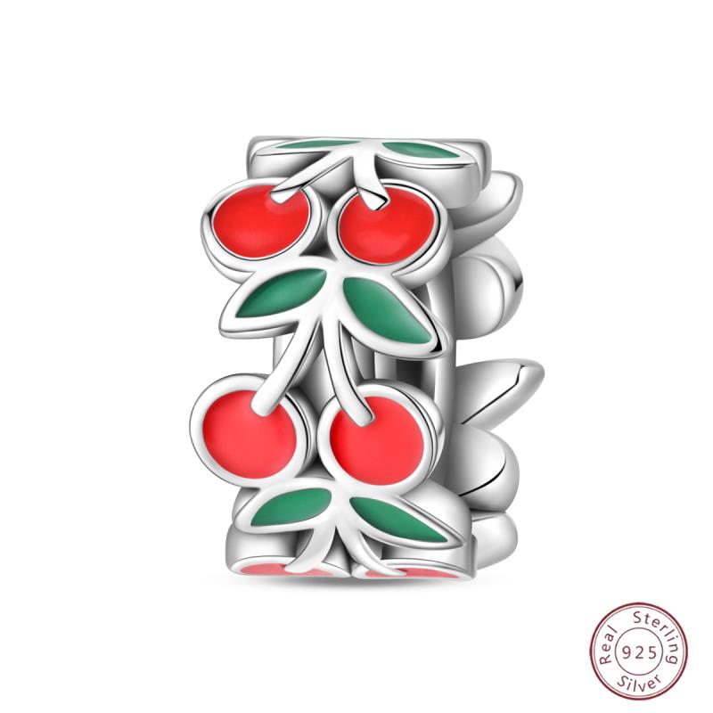 

Медный кулон с бусинами Красный блестящий циркон Фрукт Клубника Вишня Для оригинального браслета 3 мм Женские изящные украшения