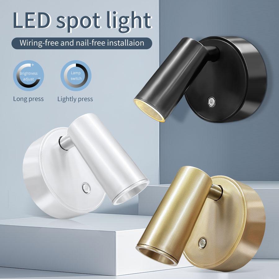 Rechargeable Wireless Led Night Light with Touch Switch Magnetic Wall Lamp Dimmable Spotlight 3 Colors Bedroom Bedside Cabinet