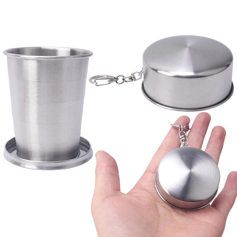1Pieces Stainless Steel Folding Cup Portable Water Drinking Cup Retractable Telescopic Collapsible Cups Outdoor Travel Tableware